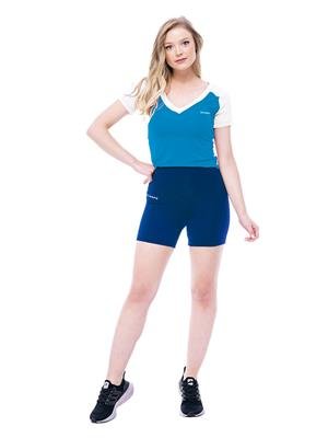 Short cós alto comprimento médio bicolor azul com Tecnologia Lycra ®